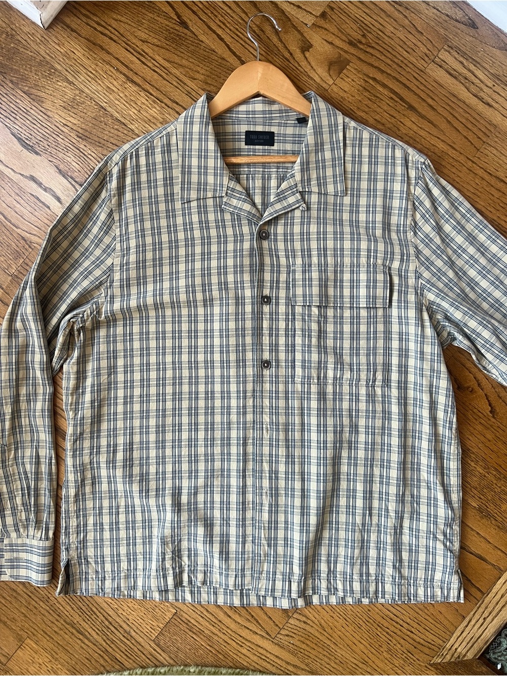 Todd Snyder Beige & Blue Plaid Lightweight Silk Shirt